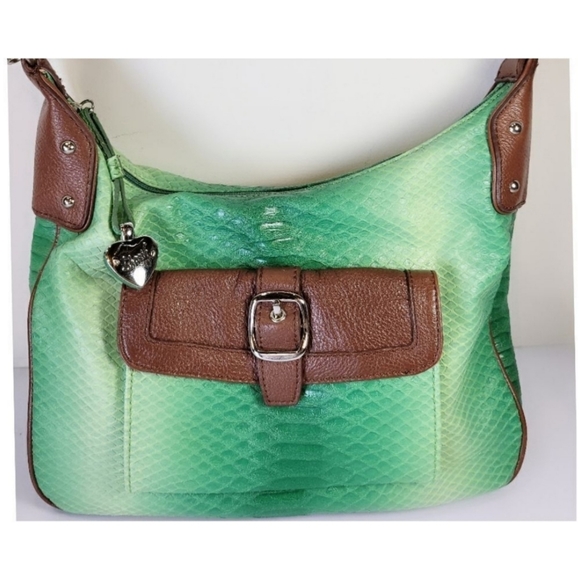 Sharif Studio Snakeskin Embossed Purse & Matching Wristlet Bundle Leather Green - Picture 1 of 9